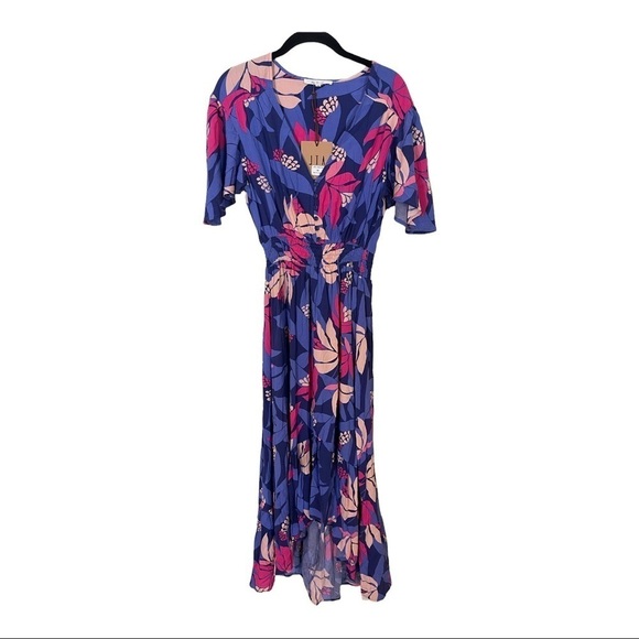 NWT ABEL THE LABEL Anthro Purple Floral Santa Cruz Short Sleeve Midi Dress XS - Picture 6 of 10